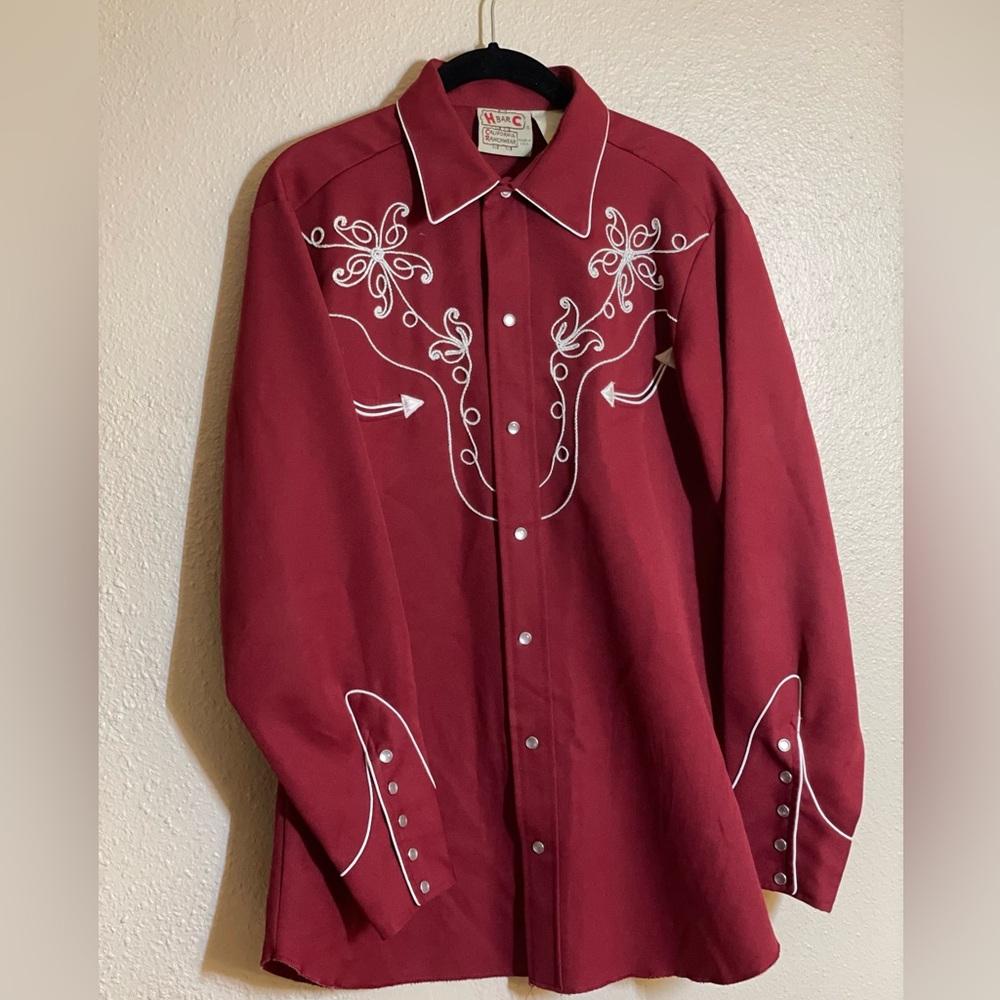 H bar C vintage 70’s western shirt with pearl snaps.